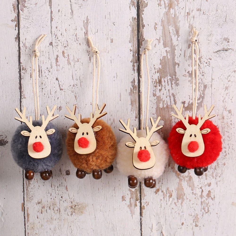 Wool Felt Christmas Tree Ornaments Wooden Elk Elk Hanging Pendant Wooden Deer Ornaments Xmas