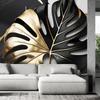 Wallpaper Gold and Black Monstera On White and Black Background
