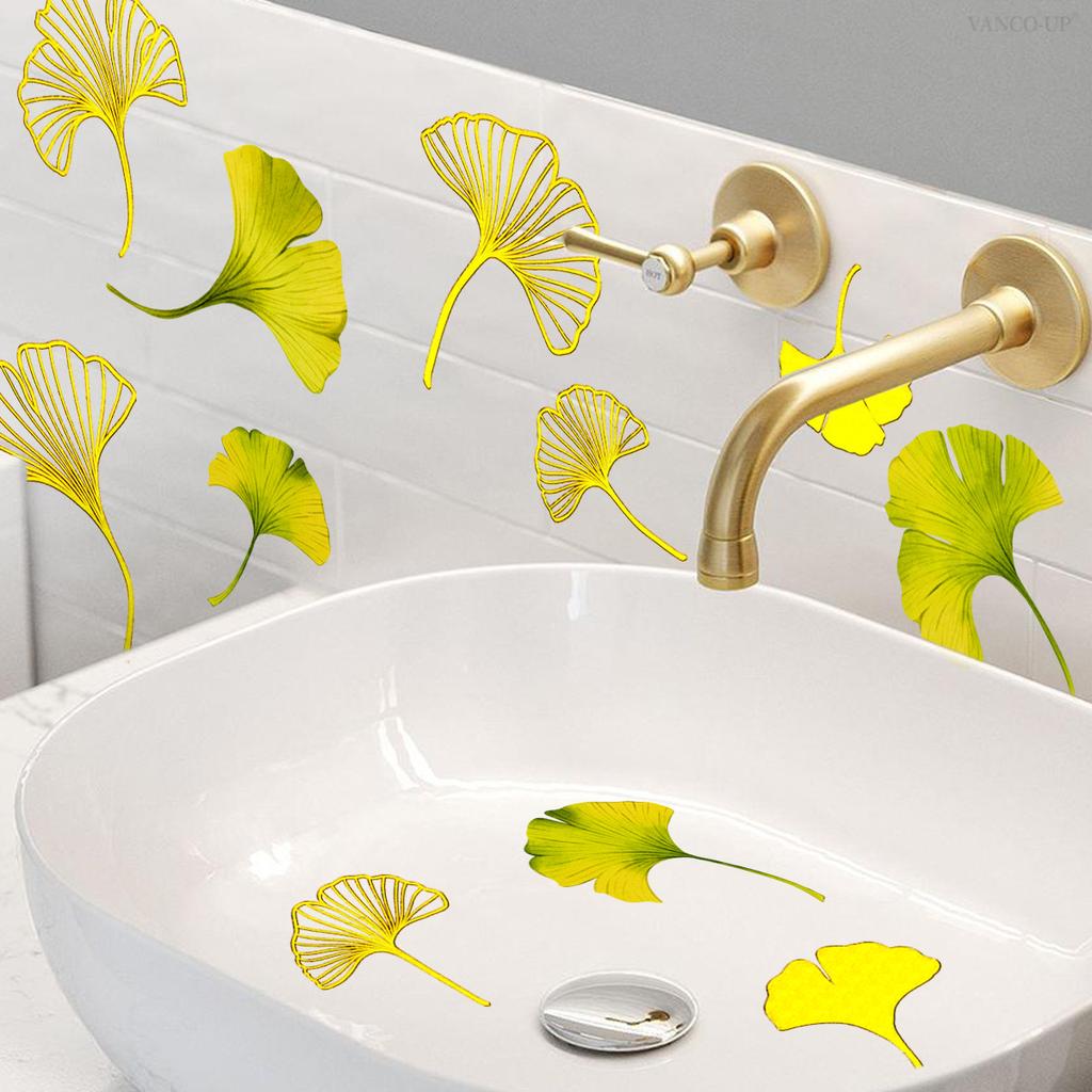 Tj11045 Hand-Painted Green Plant Ginkgo Biloba Leaf Bronzing Wall Sticker Decoration Children'S Room Bedroom Background Self-Adhesive Wall