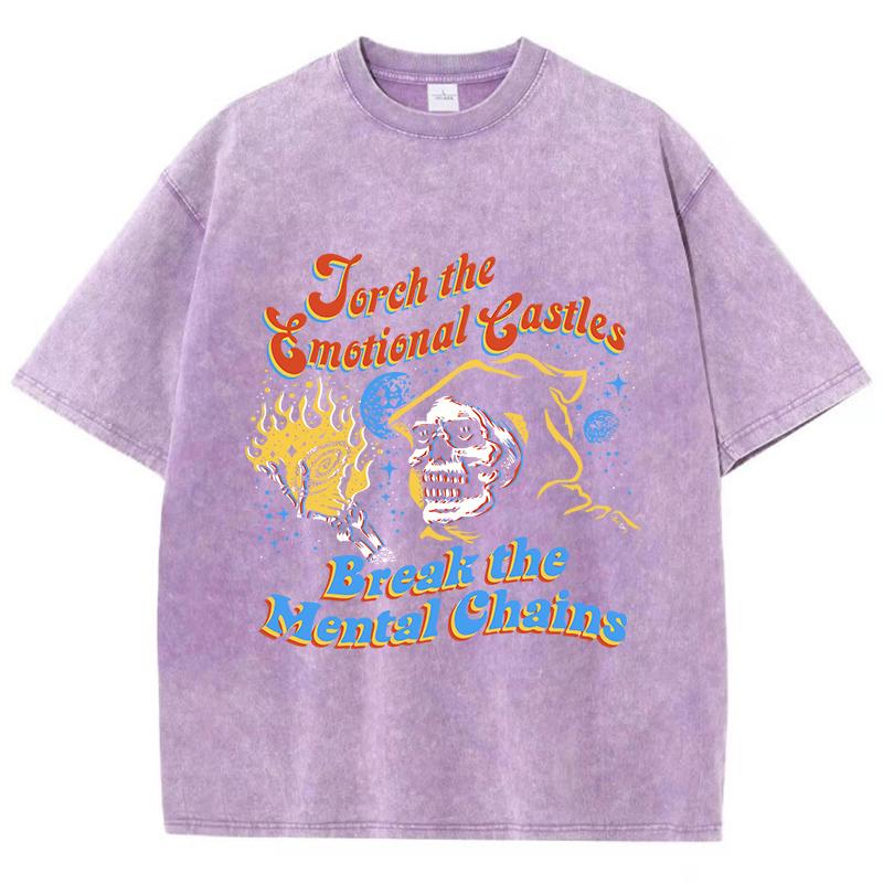 Уличные женские футболки с вареным эффектом, футболки с винтажным принтом скелета ведьмы, удобные хлопковые футболки оверсайз, летняя одежда