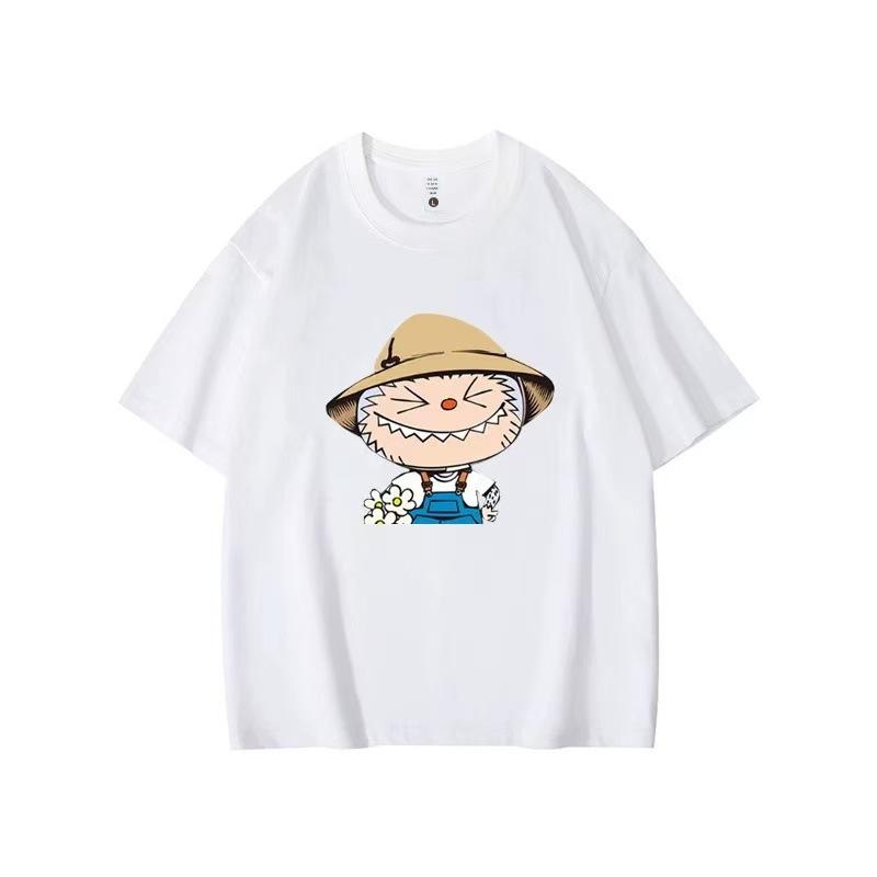 Летний топ с круглым вырезом и принтом с узором Лабубу, модная повседневная женская футболка с коротким рукавом из чистого хлопка