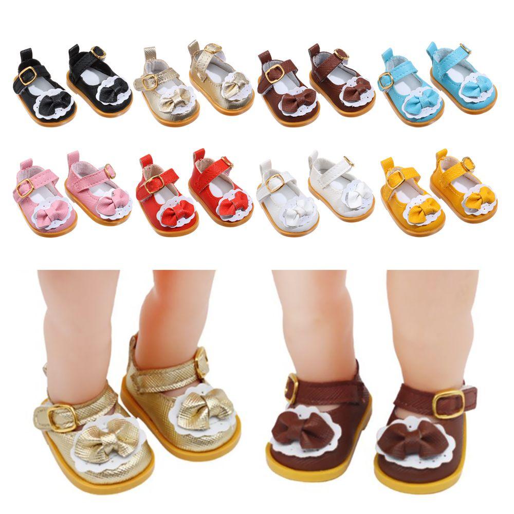 Handmade Toys Doll Accessories Mini Clothes Casual Shoes Doll Shoes 14 Inches Doll Bow Leather