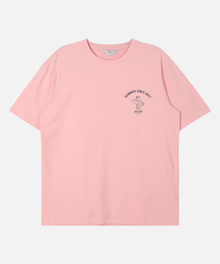 2ELA Unisex Surfing Bear Graphic Sorona Round Short Sleeve T-Shirt 6 Colors (Type A)