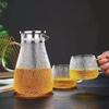 Стеклянный кувшин для воды 1,9 л с ручкой, из высокоборосиликатного стекла, с фактурой "молоток"