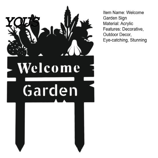 Durable Outdoor Signage Welcome Decorative Yard Sign, Wildflowers/Vegetables Silhouette Black Garden Stake, Flowerbed Landscaping Signs Acrylic Rustic