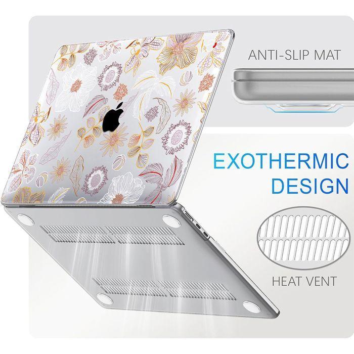 Coque de protection pour MacBook Pro - Multicolore - 14 Pouces - Ultra Slim - Motif Floral - 2024 2023 2021