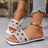 Новые женские цветные стразы универсальные сандалии на плоской подошве с одним словом - Модные летние тапочки для отдыха на открытом воздухе