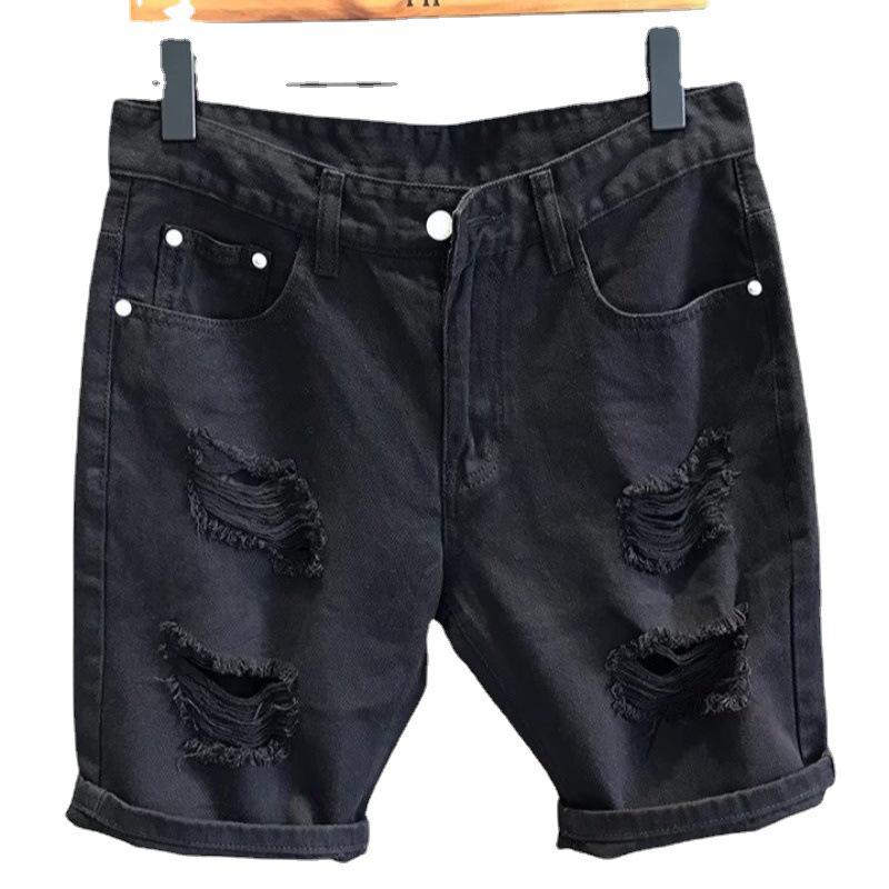 «Мужские белые рваные джинсовые шорты 2024 года из уличной моды Гонконга — повседневный летний тренд»
