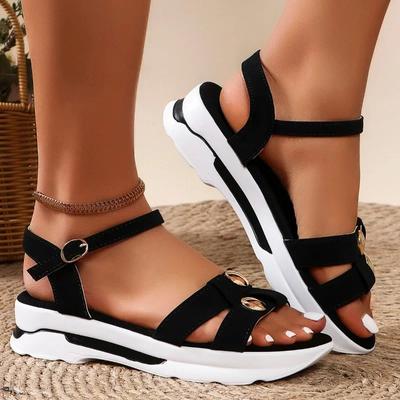 Мода 2024 года, брендовая женская обувь, женские сандалии с пряжкой на ремне, модные повседневные сандалии с заклепками, женские, горячая распродажа, босоножки на танкетке больших размеров Zapatos