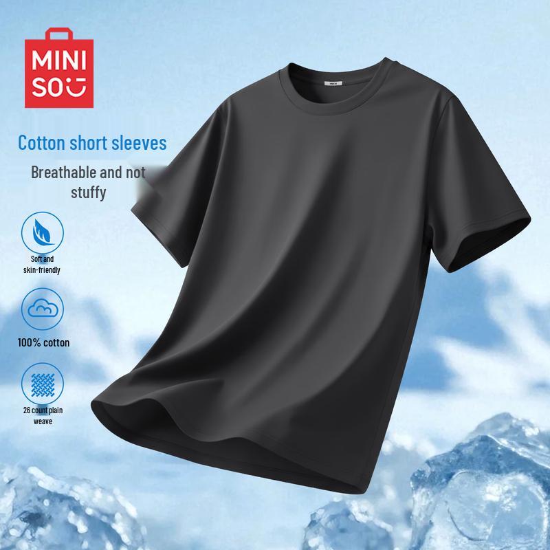 MINISO Мужская футболка из чистого хлопка свободного кроя с круглым вырезом