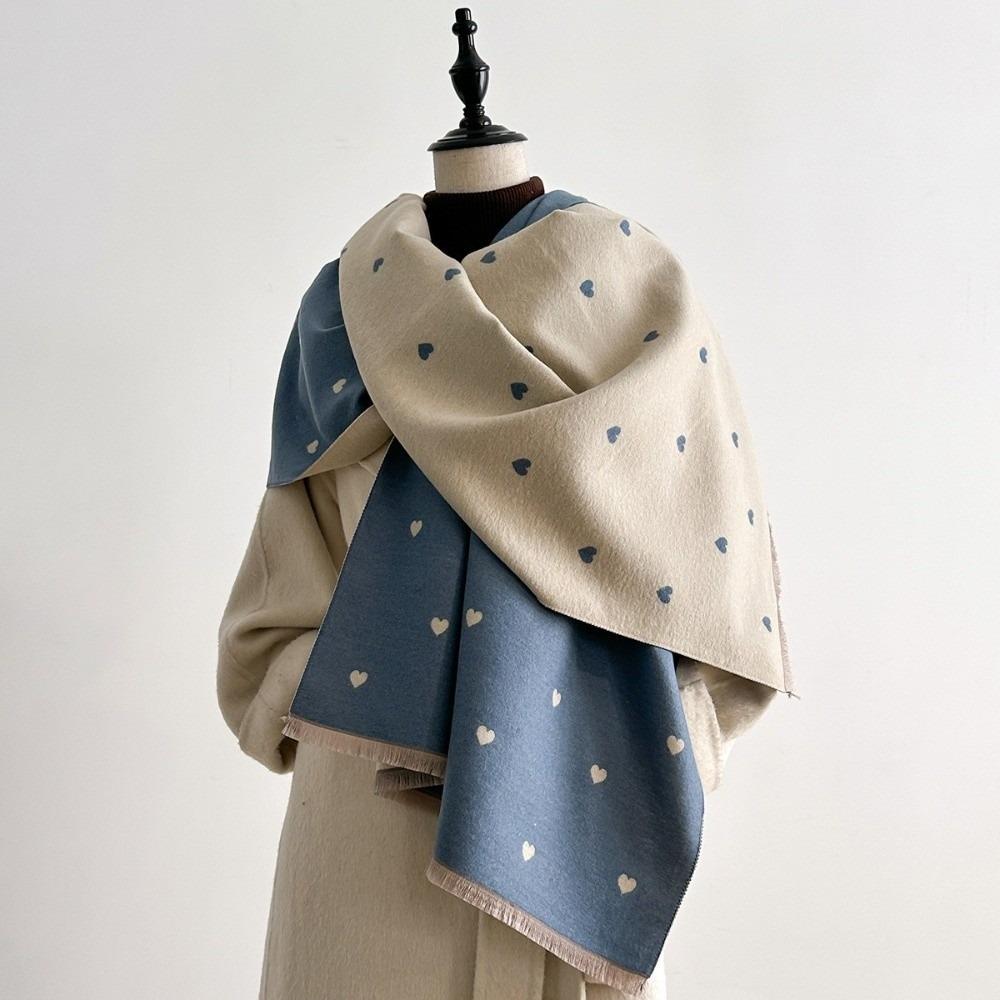 Soft Double Sided Heart Pattern Scarf Elegant Wrap Scarf Fashion Warm Shawl Outdoor