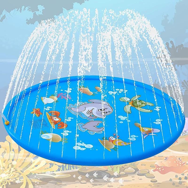 Коврик-спринклер: Утолщенный ПВХ Коврик для Игр с Водой на Открытом Воздухе с Дизайном Дельфина и Букв, Безопасный для Домашних Животных
