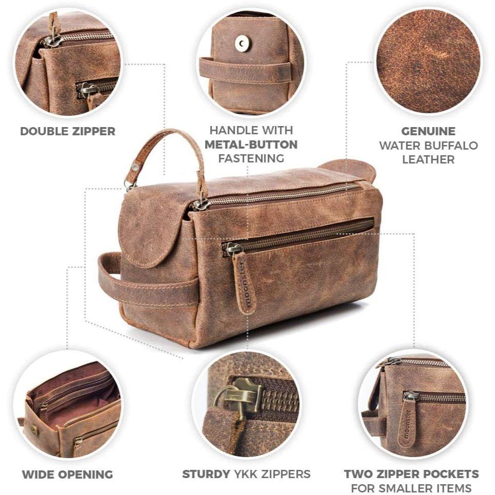 Качественная натуральная кожа Мужская и женская дорожная кожаная сумка для туалетных принадлежностей. Размер 9 х 4 х 5 дюймов