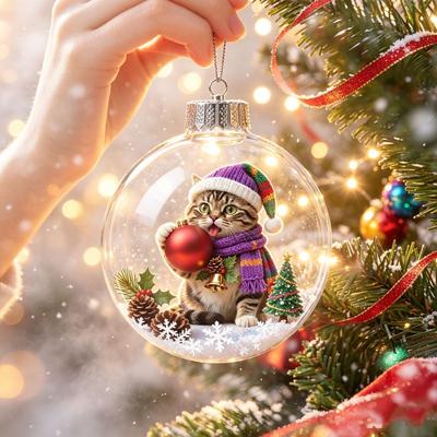 Acrylic Christmas Ornament With Cute Cat Design - Hanging Decor Tree Home Holiday Gift