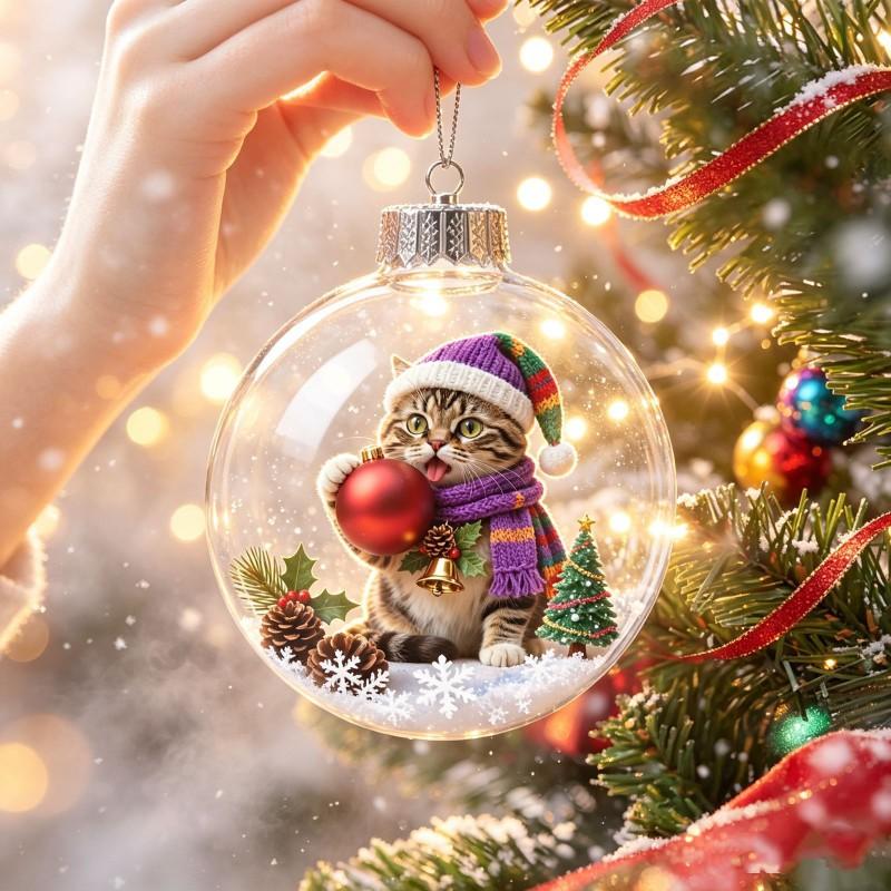 Acrylic Christmas Ornament With Cute Cat Design - Hanging Decor Tree Home Holiday Gift