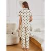 Heart Print Textured Pajama Set Casual Short Sleeve Buttons Lapel Top & Elastic Pants Women's Sleepwear