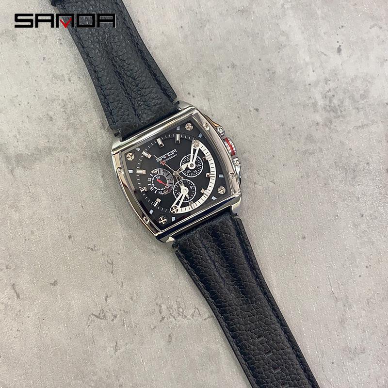 SANDA Sanda Новые кварцевые часы с квадратным ремнем, модные часы с тремя глазами и шестью контактами, весы для ногтей