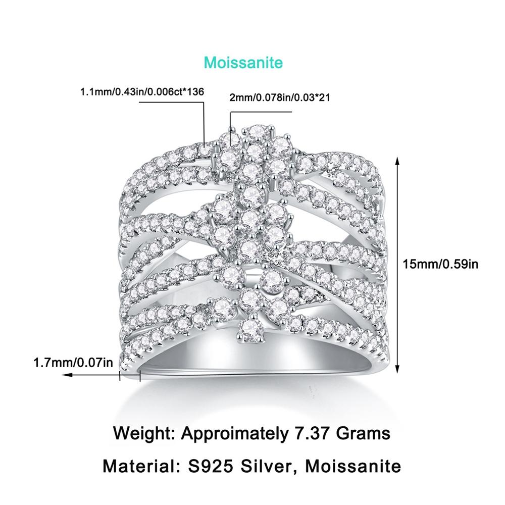 Vinregem Luxury 100% 925 Sterling Silver Sparkling 3EX VVS1 D Color Real Moissanite Full Diamond Ring for Women Wedding Party Fine Jewelry Gifts