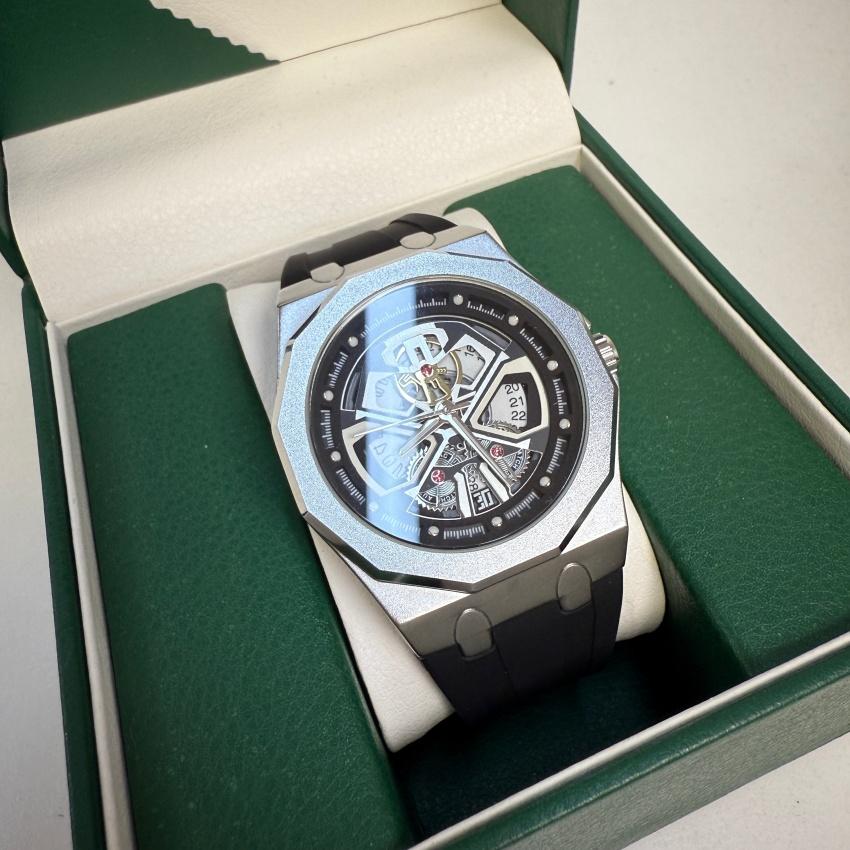 Men's Large Quartz Watch Black Warrior 12-Sided Case Hollowed-Out Face Silicone Strap Crafted with Precision Quartz Movement