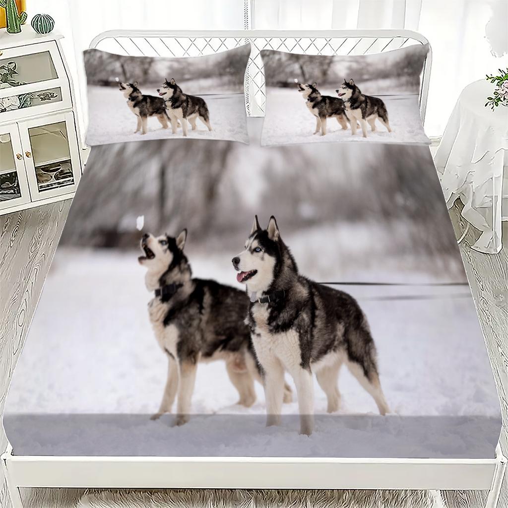 Wolf Theme Personalized Fitted Sheet Set with at Least 1 Pillowcase Available In Various Sizes For Boys And Men