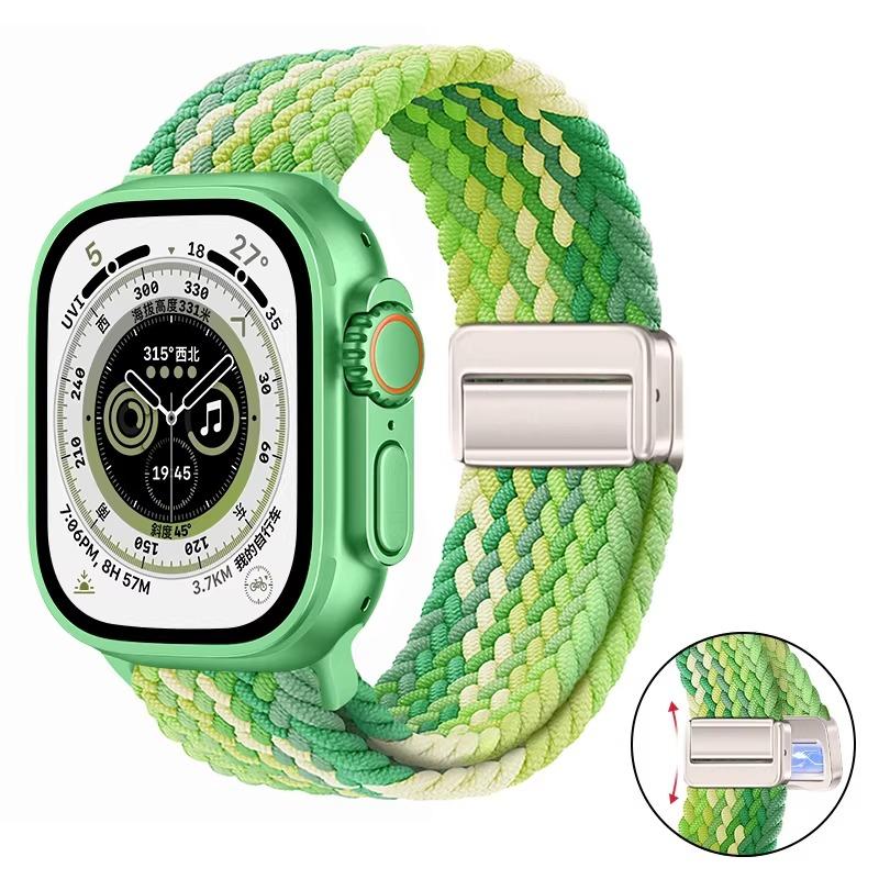Плетеное нейлоновое петлевое ремешок для Apple Watch Ultra 3 2 49 мм 11 10 46 мм 42 мм 9 8 7 45/41 мм Магнитный ремешок iWatch 6 5 SE 44/40 мм Correa