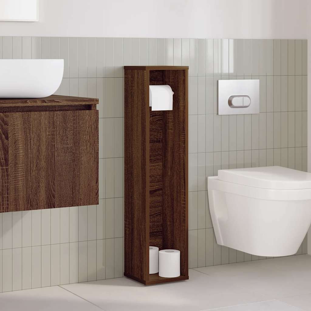 Bathroom Cabinet with Toilet Paper Holder Brown Oak Finish 20.5 x 20 x 90 cm
