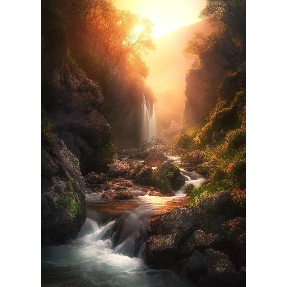 Natural Landscape Spectacular Waterfall Canvas Painting Green Tree Forest Posters Wall Art Prints Home Decor Frameless Paintings