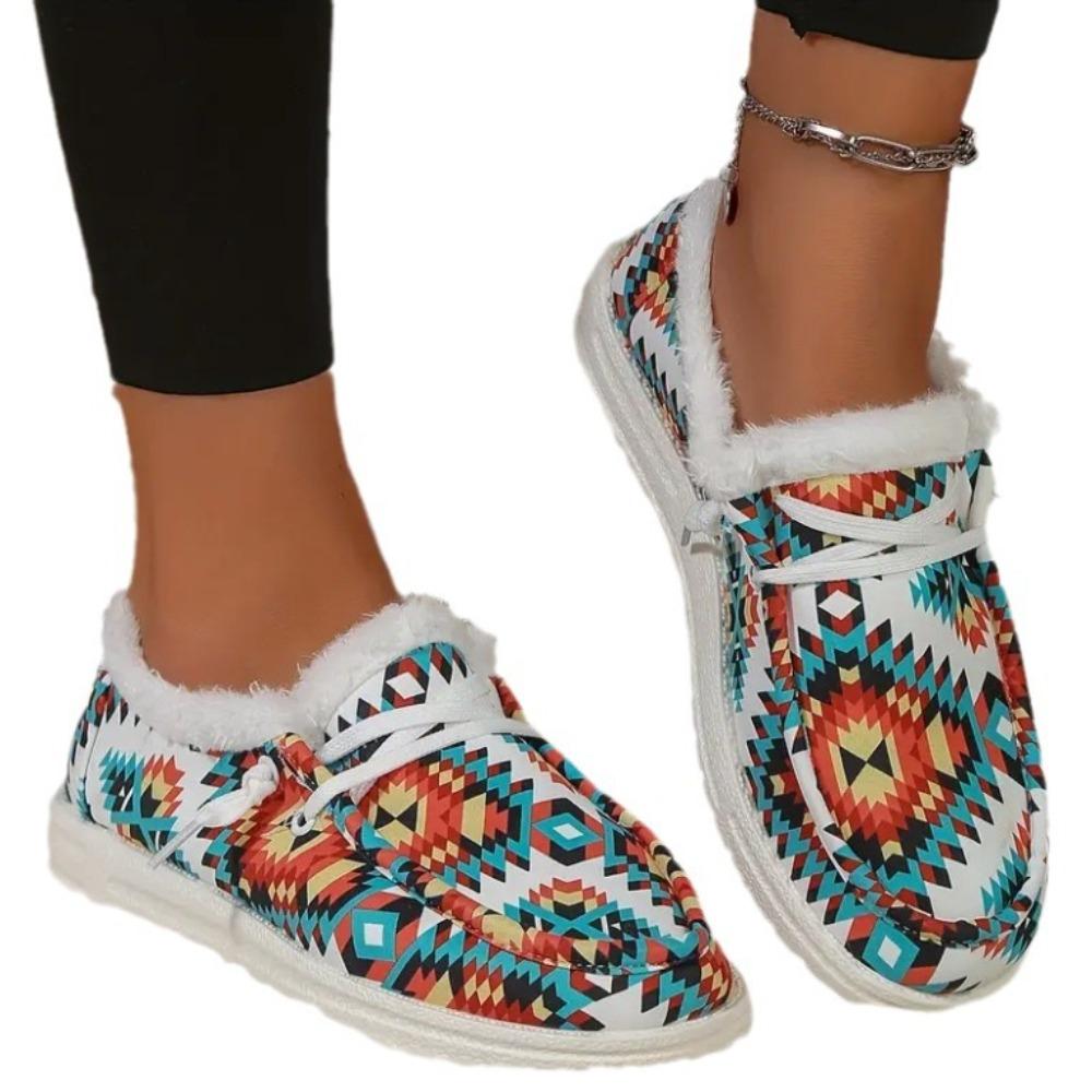 Fashion Women's Fashion Colorful Geometric Print Thickened Warm Snow Shoes Lightweight and Comfortable Outdoor Low Top Shoes