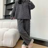 Fall Winter Women's Two Piece Set Thickened Warm Coral Velvet Pajamas Padded Ladies Casual Elastic Striped Comfortable Homewear