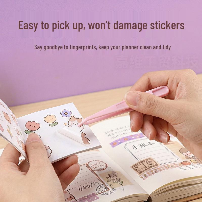 Handmade Journal Stickers Set with Colored Clips & Small Macaron Tweezers for DIY & Nail Art