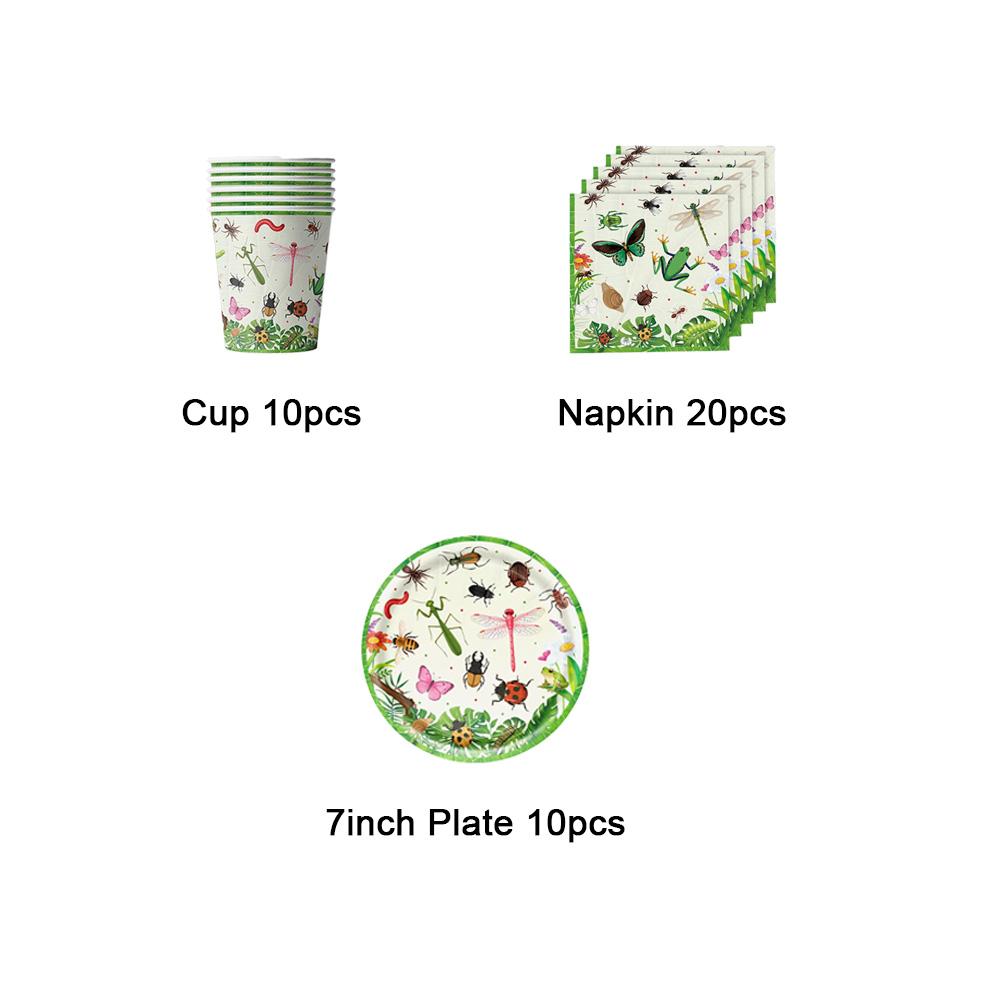 Natural Insects In spring Birthday Party Decoration Disposable Tableware Plate Cup Cartoon Bee Butterfly Backdrop Party Supplies