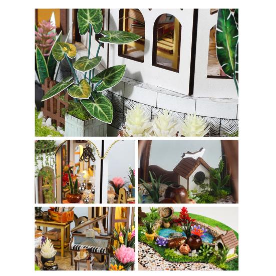 1 комплект DIY Mini Greenhouse Kit со светодиодной подсветкой Мебель для детей и взрослых, ручная работа Деревянный крошечный садовый домик Строительная модель Кукольный домик Украшения