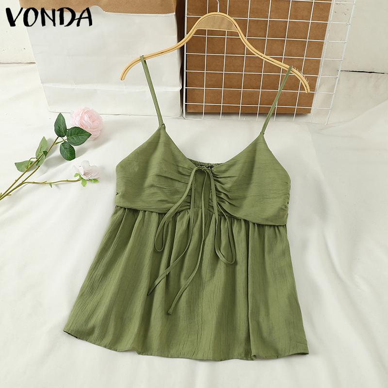 VONDA Женские летние плиссированные однотонные топы с открытыми плечами
