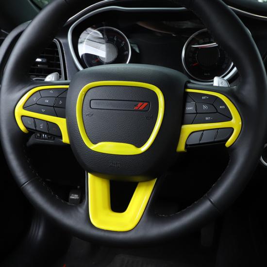 4x Yellow Steering Wheel Decor Cover for Dodge Challenger/Charger/Durango 2015+