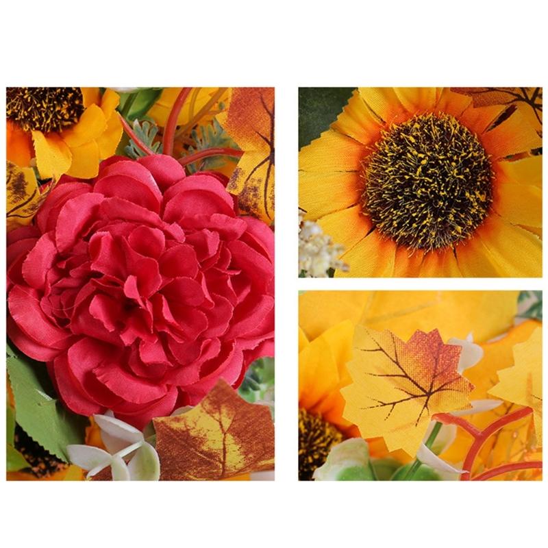 Осенний венок на дверь Осенние венки на урожай для входной двери Осенний деревенский венок с подсолнухами и кленовыми листьями для улицы