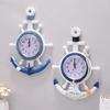 Antique Style Mediterranean Blue and White Boat Rudder Wall Clock Creative Personalized Nautical Anchor By Helmsman