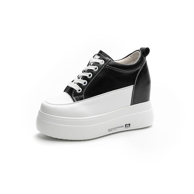 Small Size Casual Women's Shoes 10CM Height Increase Small White Shoes 2025 Autumn Muffin Thick-soled Leather Single Shoes Small Board Shoes