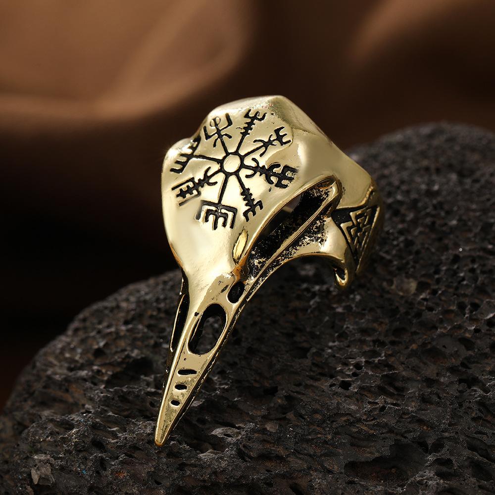 Ретро Кольцо с Головой Ворона Мужское Устрашающий Мужчина Руна Открытое Простое Животное Птица Череп Кольцо