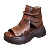 Soft Leather Casual Large Size Roman Sandals Women's Summer 2025 Retro Comfortable Thick-soled Fish Mouth High-top Sandals Hollow Cool Boots