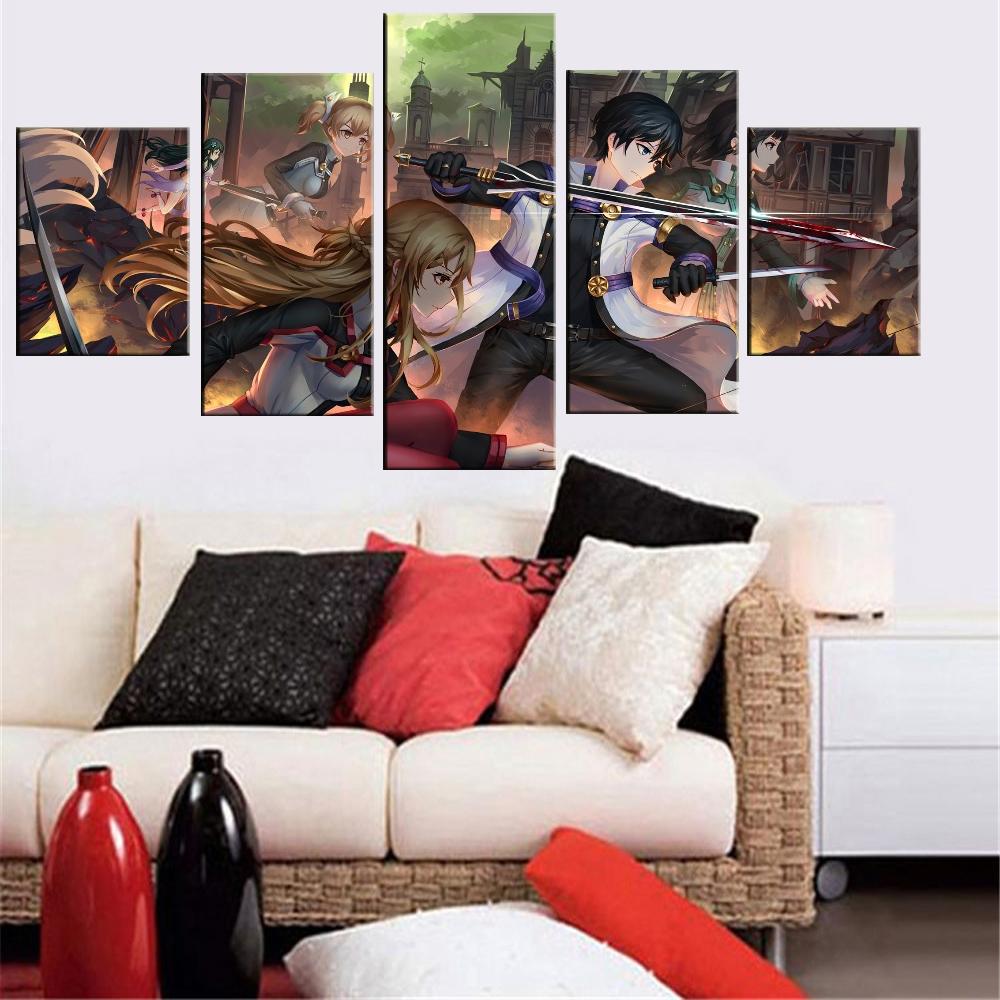 5 Pieces Word Art Online Anime A Group Photo Print Picture Poster Painting Canvas Room Decoration Painting Home Room Decor No Frame