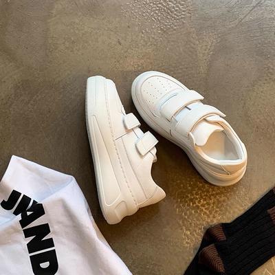 Белые туфли на липучке на платформе, сезонная мода, универсальные, платформа для увеличения роста, повседневная обувь