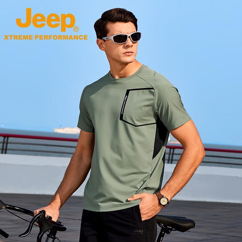 Jeep Мужская футболка с коротким рукавом, быстросохнущая, с защитой от УФ-излучения