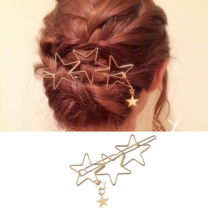 Simple Creative Metal Hair Clip Women Fashion Elegant Geometric Hairpins Round Star Hairgrip Barrette Headwear Hair Accessories