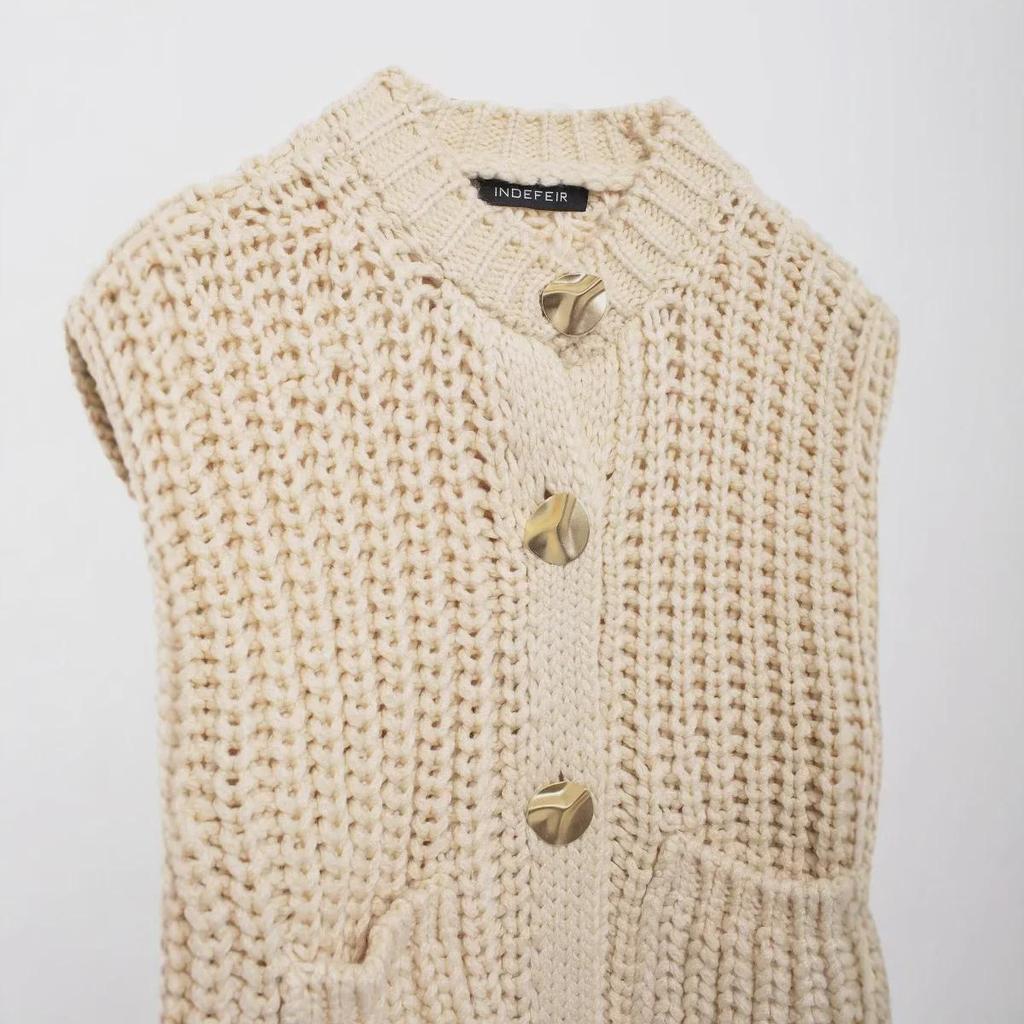 ZA Женский свитер-кардиган крупной вязки с круглым вырезом в европейском и американском стиле 5802113