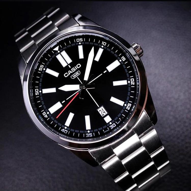 Casio Стандартная серия Минималистичная мода Классический Повседневный Кварцевый механизм Стальной ремешок Мужские часы Черный MTP-VD02D-1E