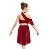 Girls Halter Backless Ruched Mesh Drape Dress Lyrical Dance Performance Rhinestone Costume