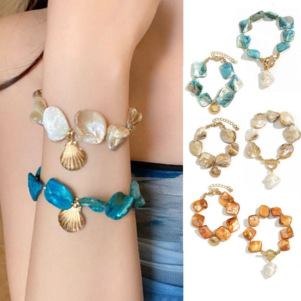 Shell Beaded Chain Bracelet Colorful Bohemian Geometry Bangle Luxury Pearl Bracelet Gifts