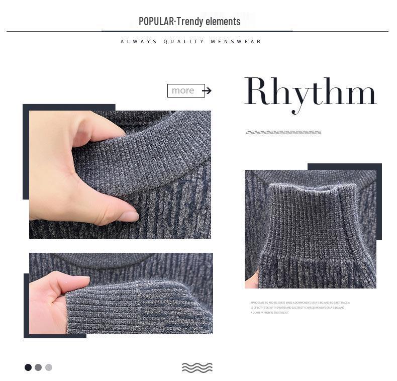 Men's Ferret Velvet Knit Fleece Pullover: Warm Round Neck Casual Fashion Base Layer Sweater