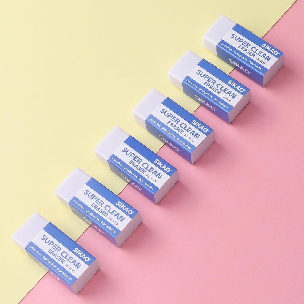 White Erasers, 12 Pack Block Pencil Erasers – Smudge-Free Latex-Free, Erasers for Kids School Supplies, Clean Erase for Homework, Office & Drawing