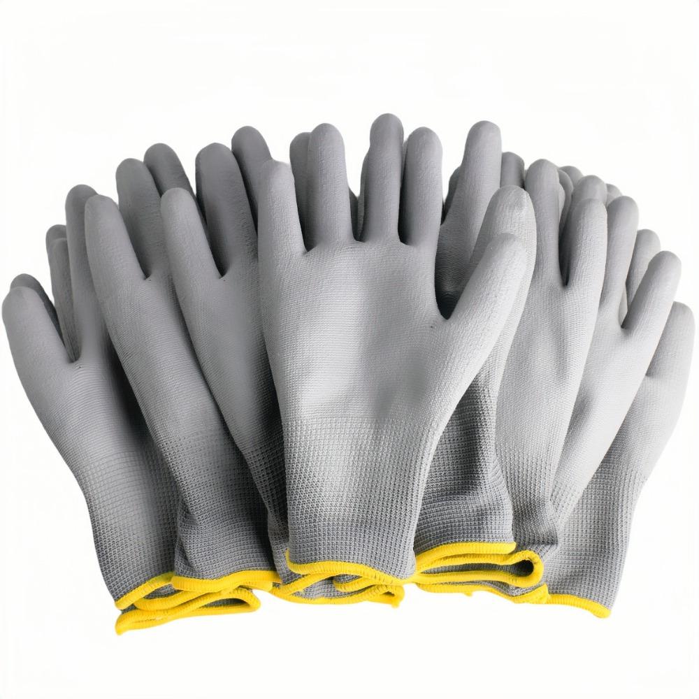 12-Pack Grey Gloves, Non-Slip Durable, Comfort Fit Knit Wristband, Tear Resistant,, for Gardening, Construction, Woodworking, and Auto Repair